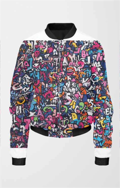 Grafitti printed Cropped Bomber Jackets for Women