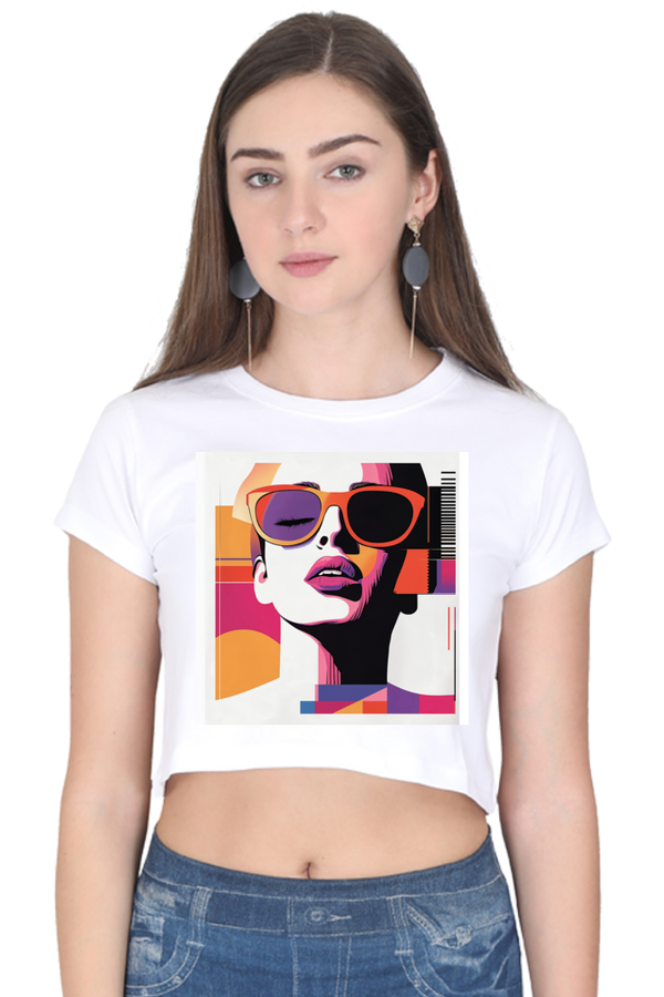 Retro graphic print crop top for women