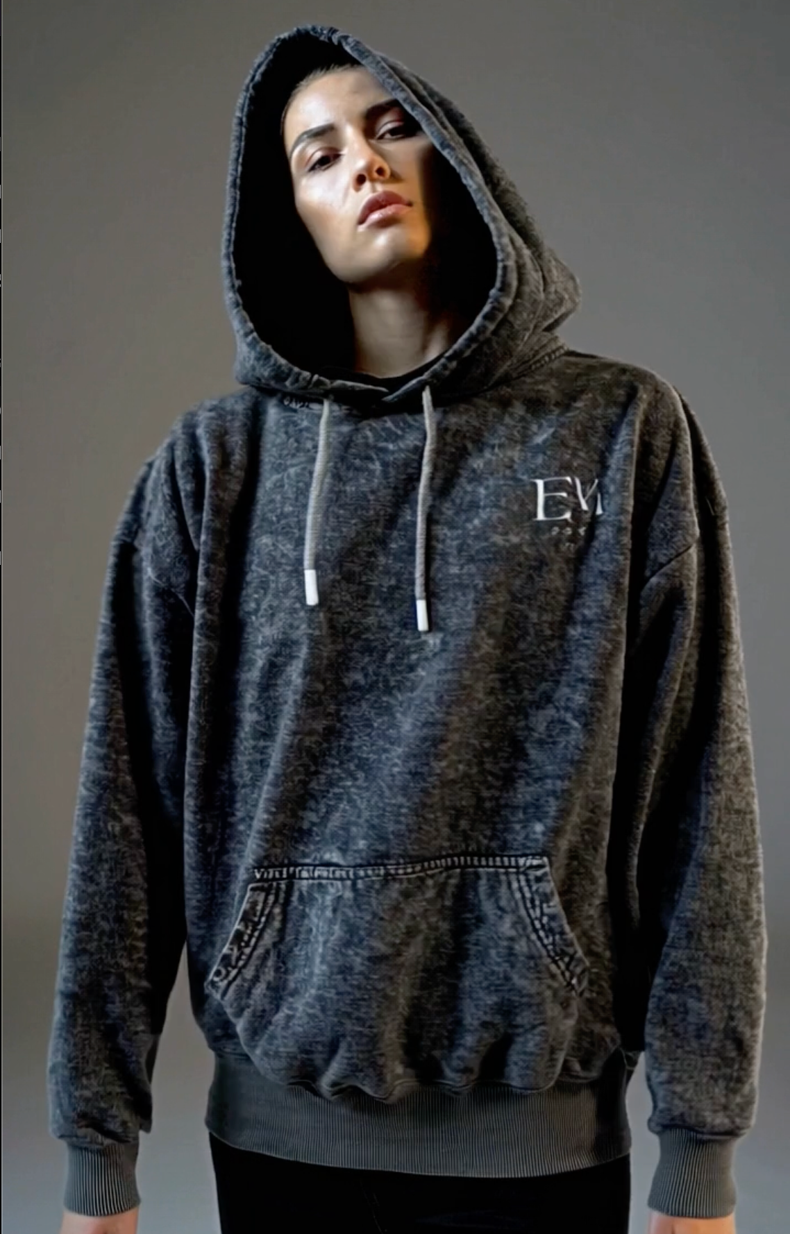 Unisex Acid Wash Hooded Plain Sweatshirt
