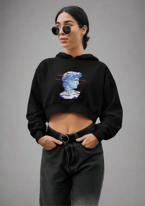 Greek Statue Bust Print Crop Hoodie for Woman