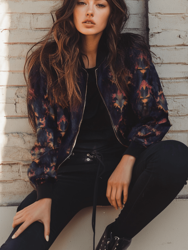 Dark Flower Motif pattern Bomber Jacket