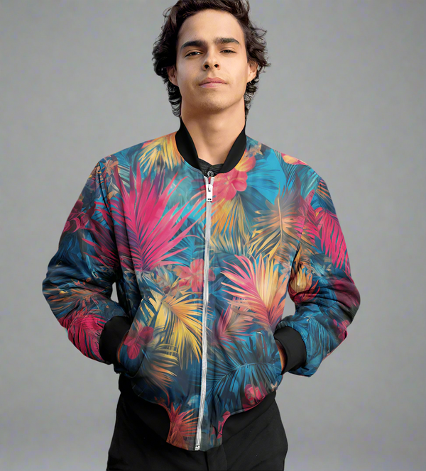 Tropical Print Bomber Jacket Unisex