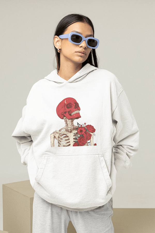 Scary Hour Skull Print White Oversized Hoodie - Unisex