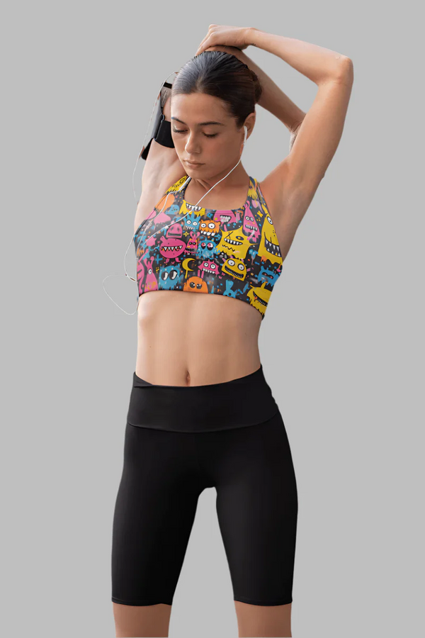 Quirky Monsters Printed Sports Bra